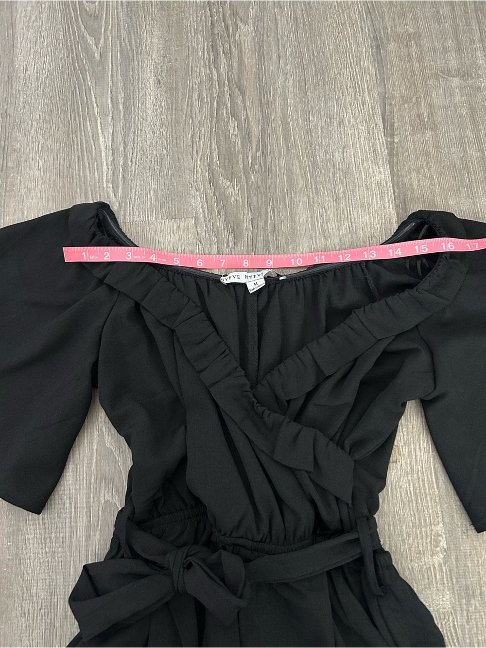 Black Ruffled Romper Dress with Self-Tie Belt - Picture 5 of 6